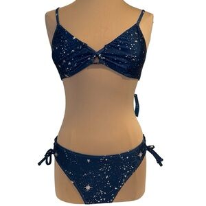 Cupshe star sky astrological print strappy string blue bikini size medium